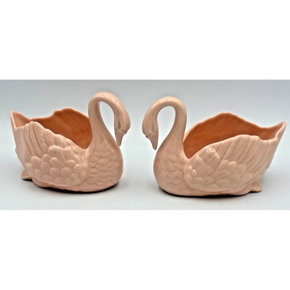 2 Lenox Pink Porcelain Swan Trinket Ring Dish 4.5" x 3" Vintage 1970's Set MCM